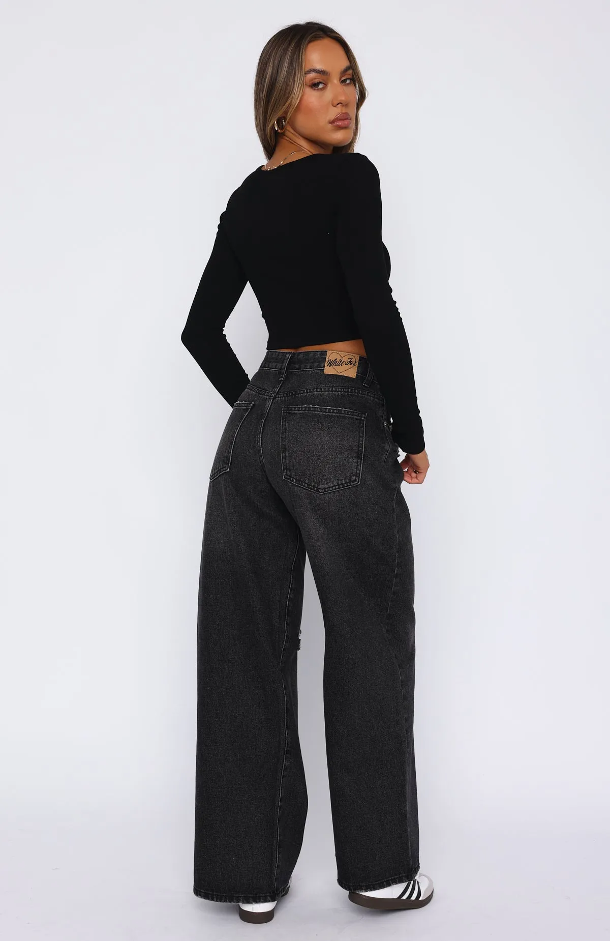 Harley Mid Rise Wide Leg Jeans Black Acid Wash sold by White Fox Boutique product image thumbnail 4