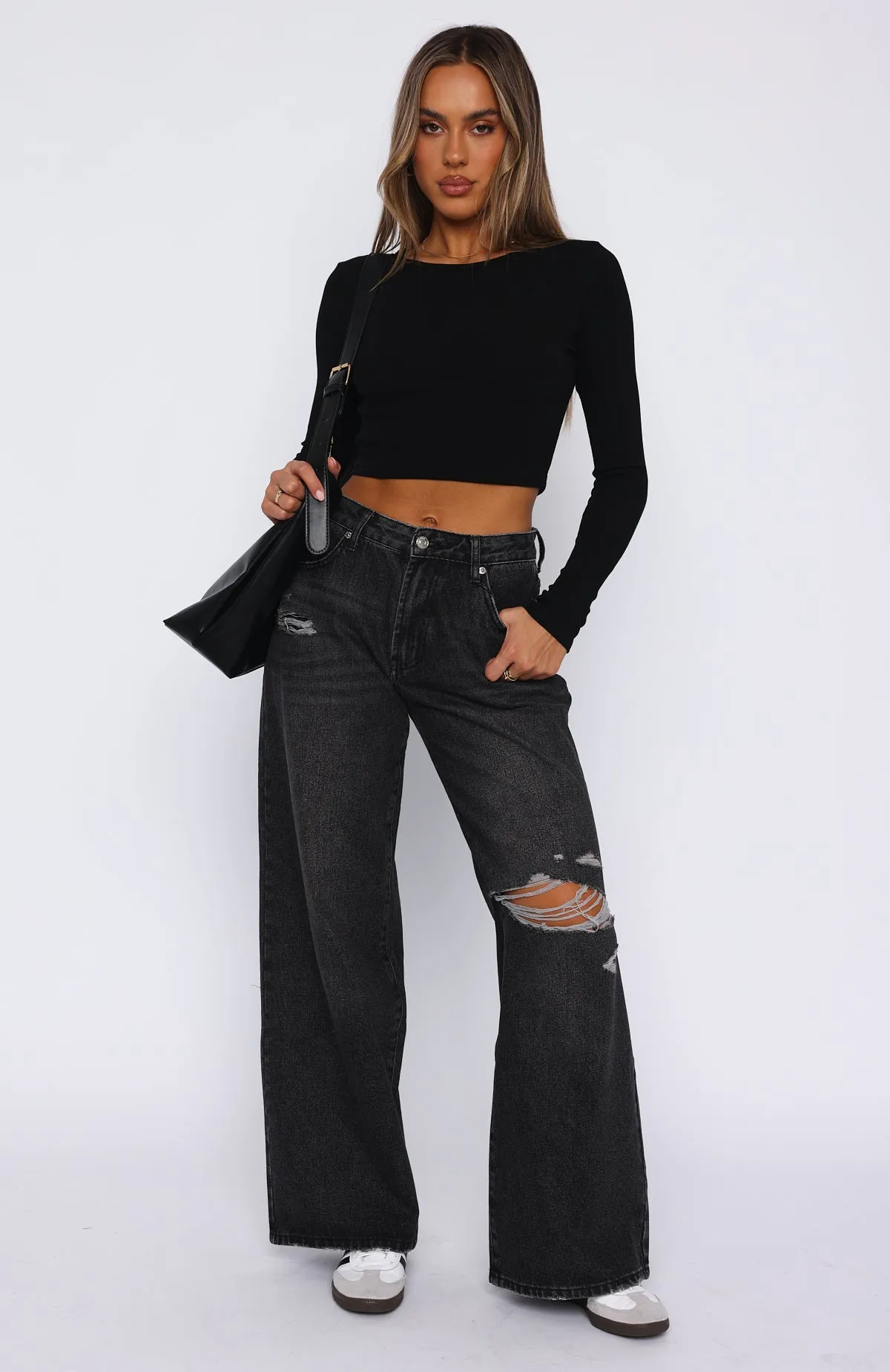 Harley Mid Rise Wide Leg Jeans Black Acid Wash sold by White Fox Boutique product image thumbnail 2
