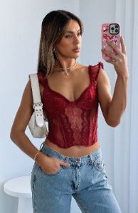 Coastline Dreaming Lace Bustier Wine sold by White Fox Boutique
