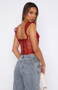 Coastline Dreaming Lace Bustier Wine sold by White Fox Boutique