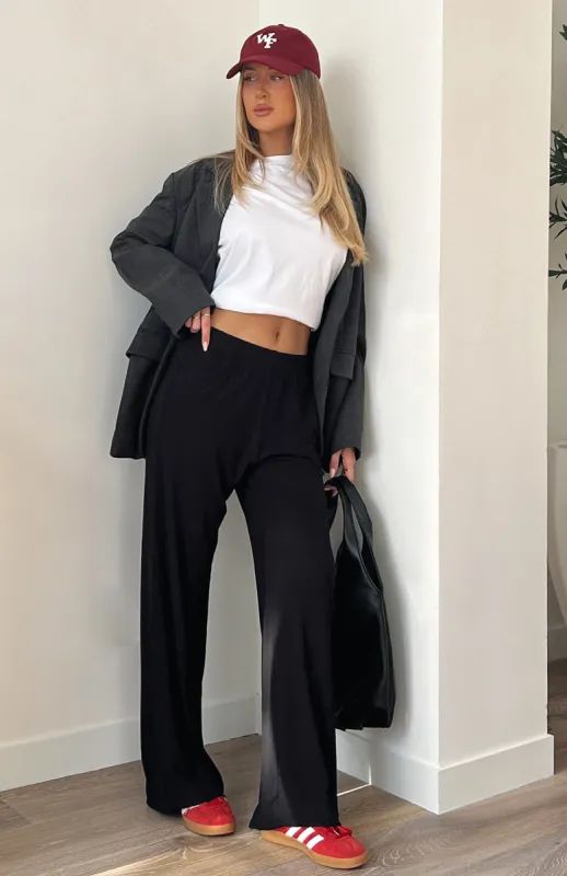 Fool For You Ribbed Pants Black sold by White Fox Boutique