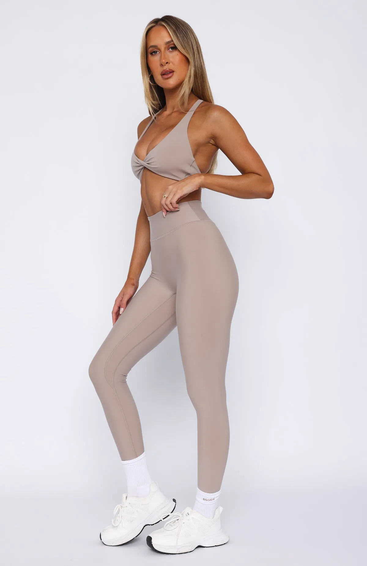 Go Getter High Waisted Leggings Taupe sold by White Fox Boutique product image thumbnail 3