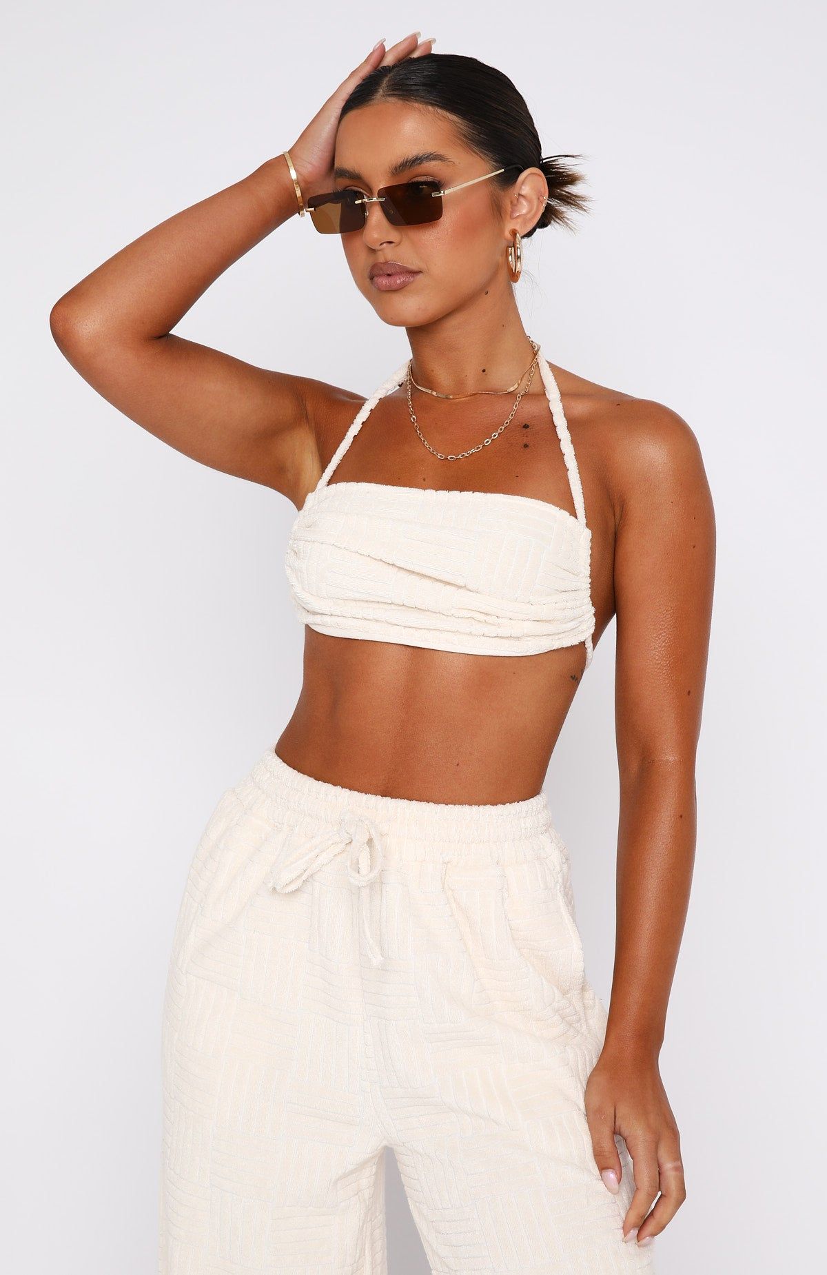 Once Again Terry Crop Cream sold by White Fox Boutique product image thumbnail 2