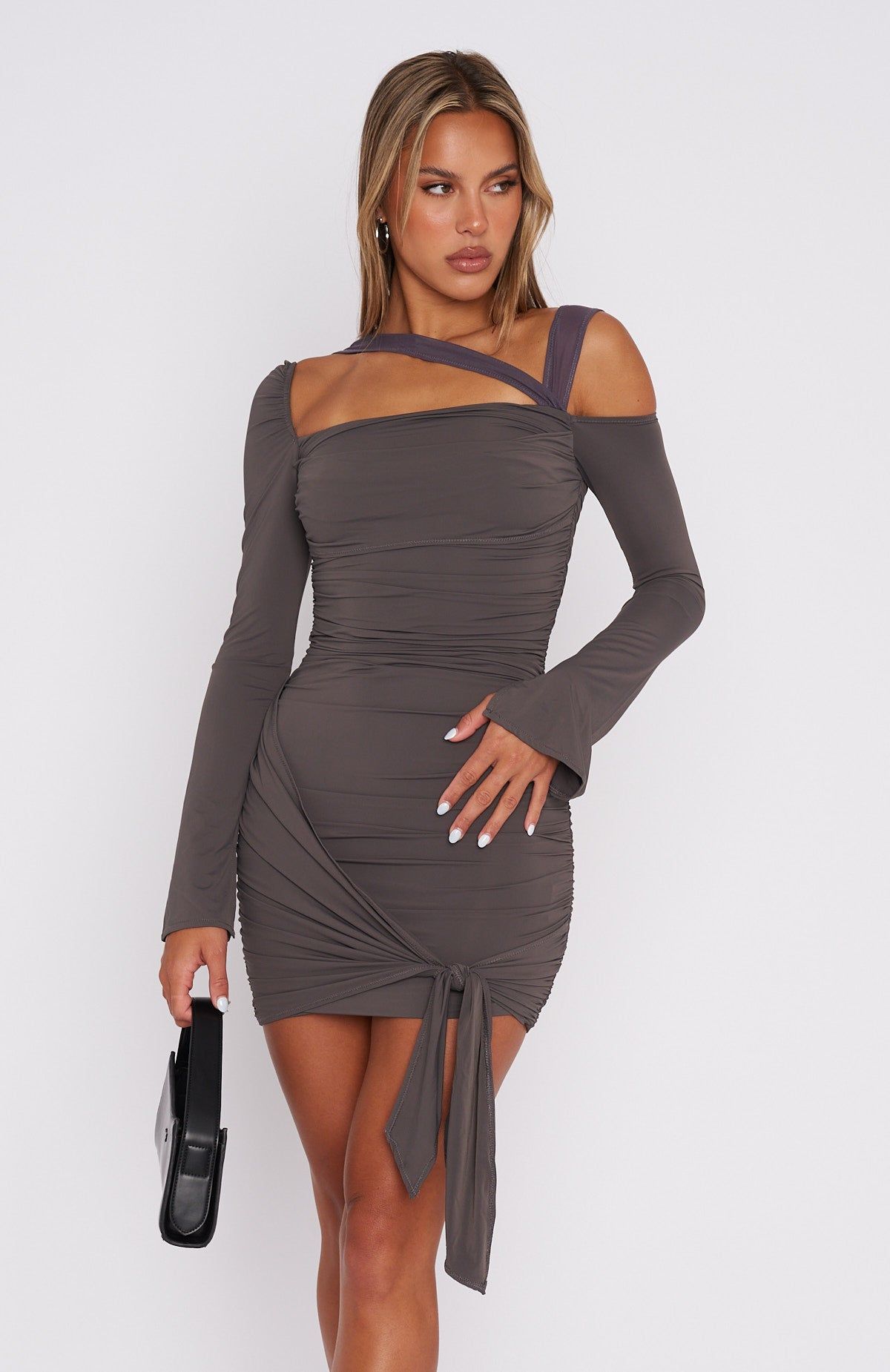 Let It Linger Long Sleeve Mini Dress Charcoal sold by White Fox Boutique product image thumbnail 2