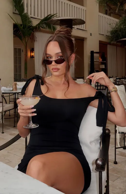 Tie The Knot Mini Dress Black sold by White Fox Boutique