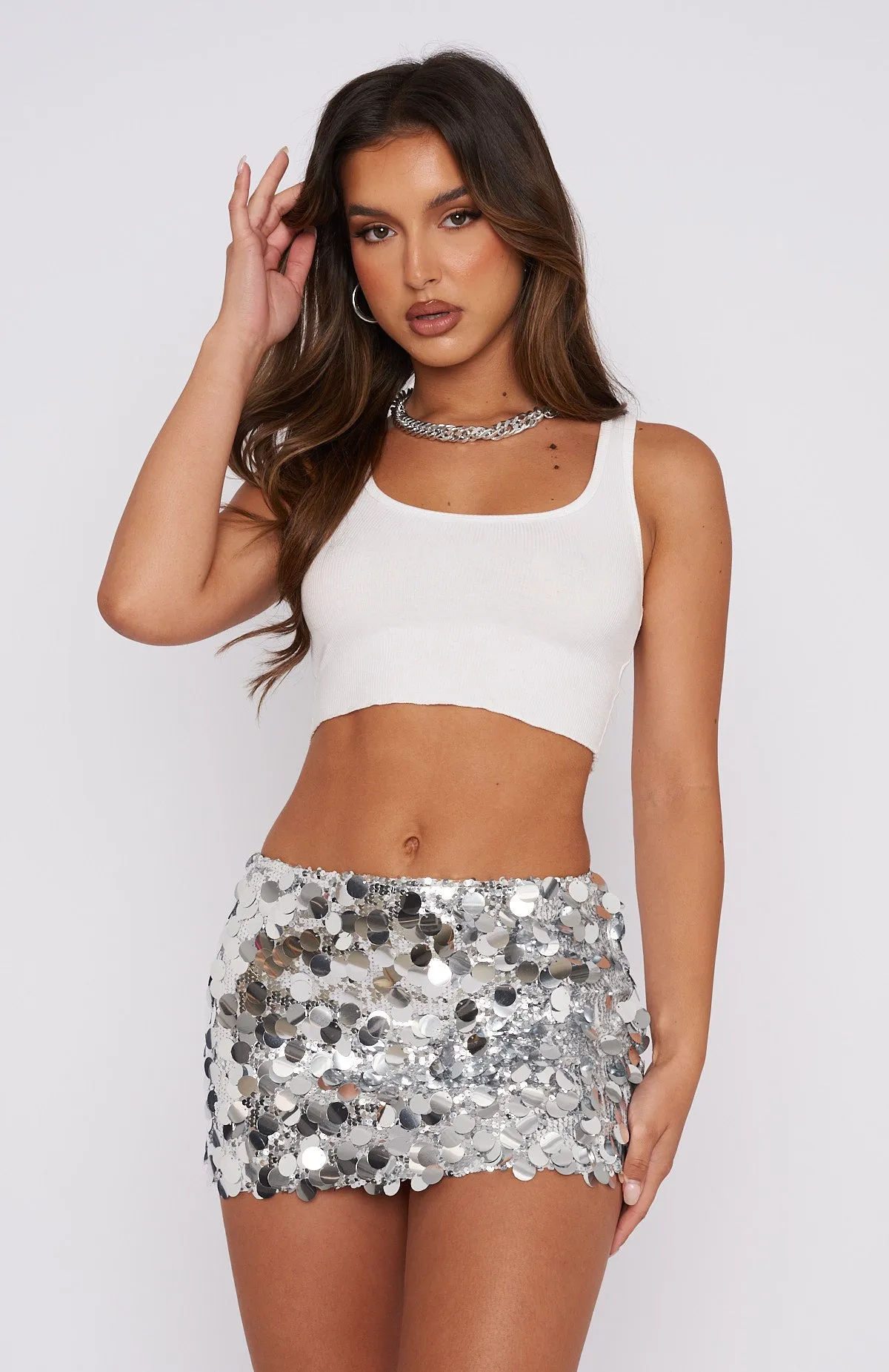 Disco Fever Mini Skirt Silver sold by White Fox Boutique product image thumbnail 2