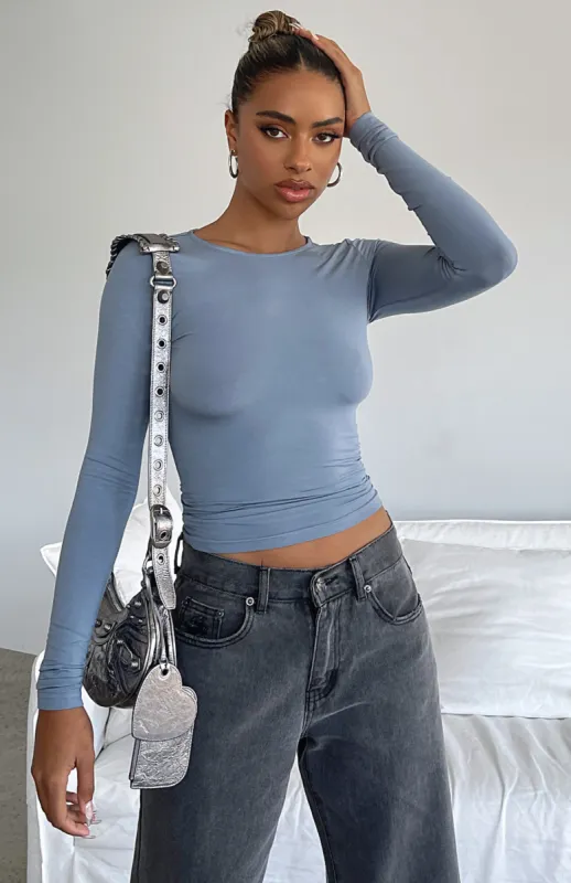 Only For Tonight Long Sleeve Top Steel sold by White Fox Boutique