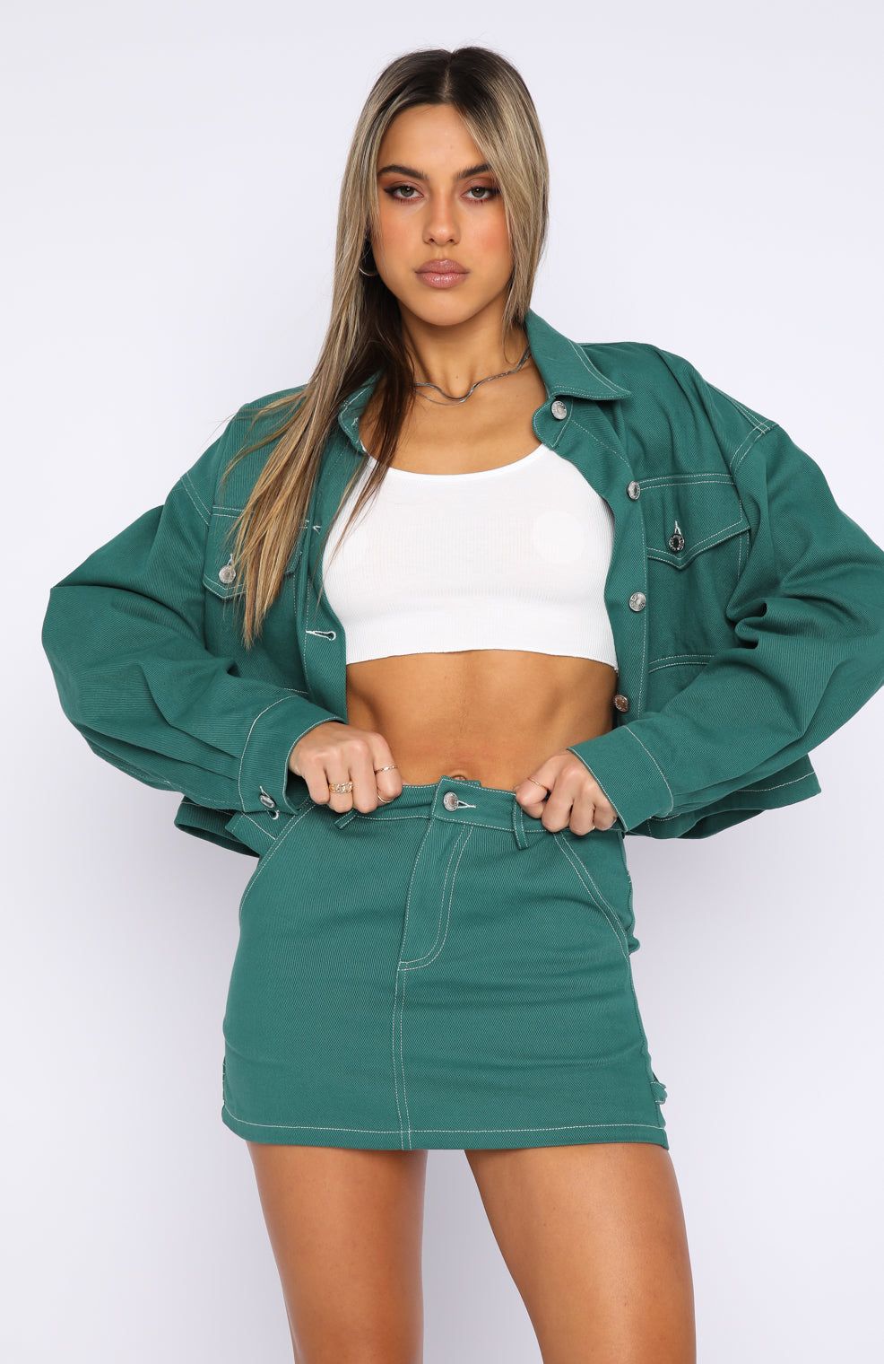 Mystery Of Love Cargo Mini Skirt Forest Green sold by White Fox Boutique product image thumbnail 2