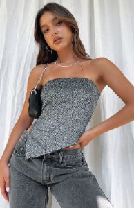 Glamorous Girl Strapless Top Black/Silver sold by White Fox Boutique
