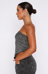 Glamorous Girl Strapless Top Black/Silver sold by White Fox Boutique