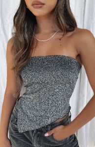 Glamorous Girl Strapless Top Black/Silver sold by White Fox Boutique