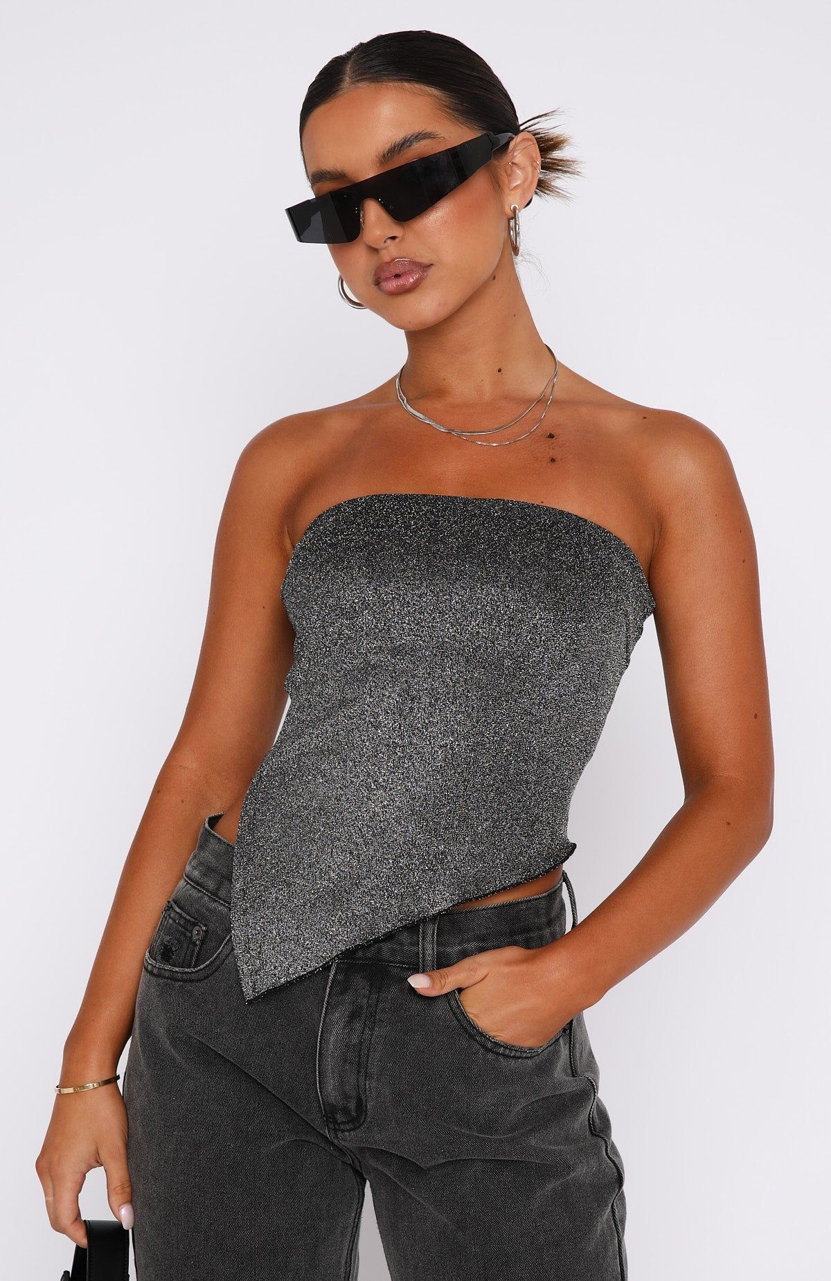 Glamorous Girl Strapless Top Black/Silver sold by White Fox Boutique product image thumbnail 2