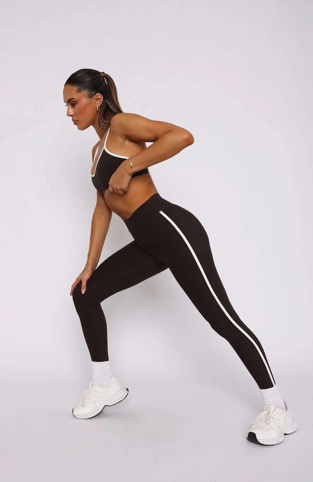 Core Workout High Waisted Leggings Espresso/Cream sold by White Fox Boutique product image thumbnail 4