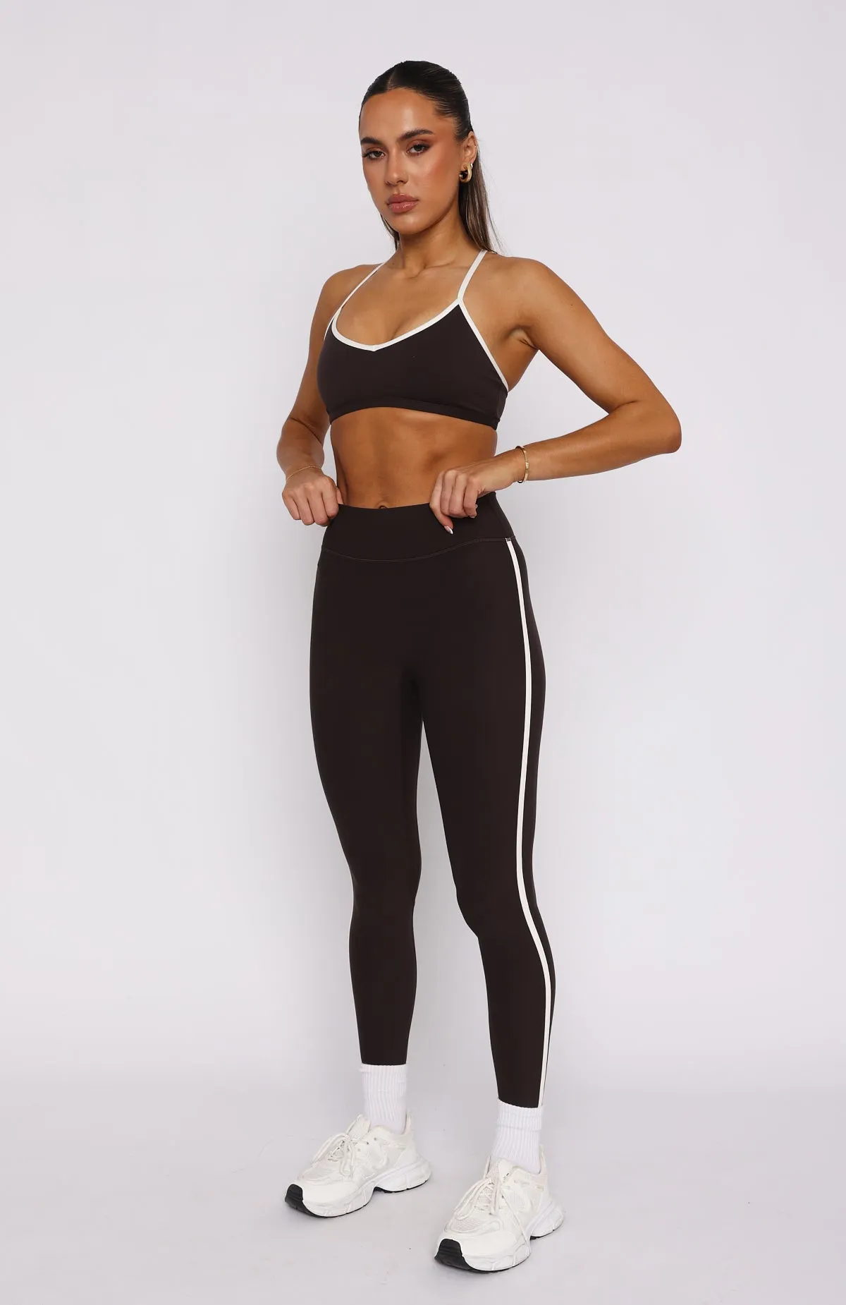 Core Workout High Waisted Leggings Espresso/Cream sold by White Fox Boutique product image thumbnail 3