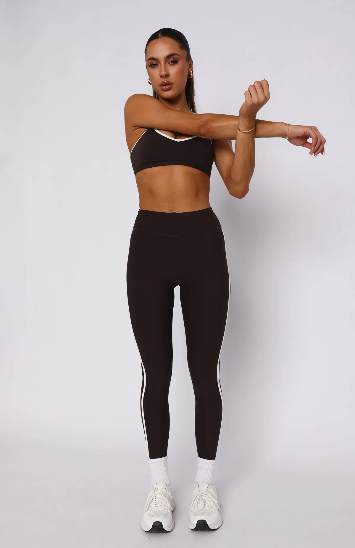 Core Workout High Waisted Leggings Espresso/Cream sold by White Fox Boutique product image thumbnail 2