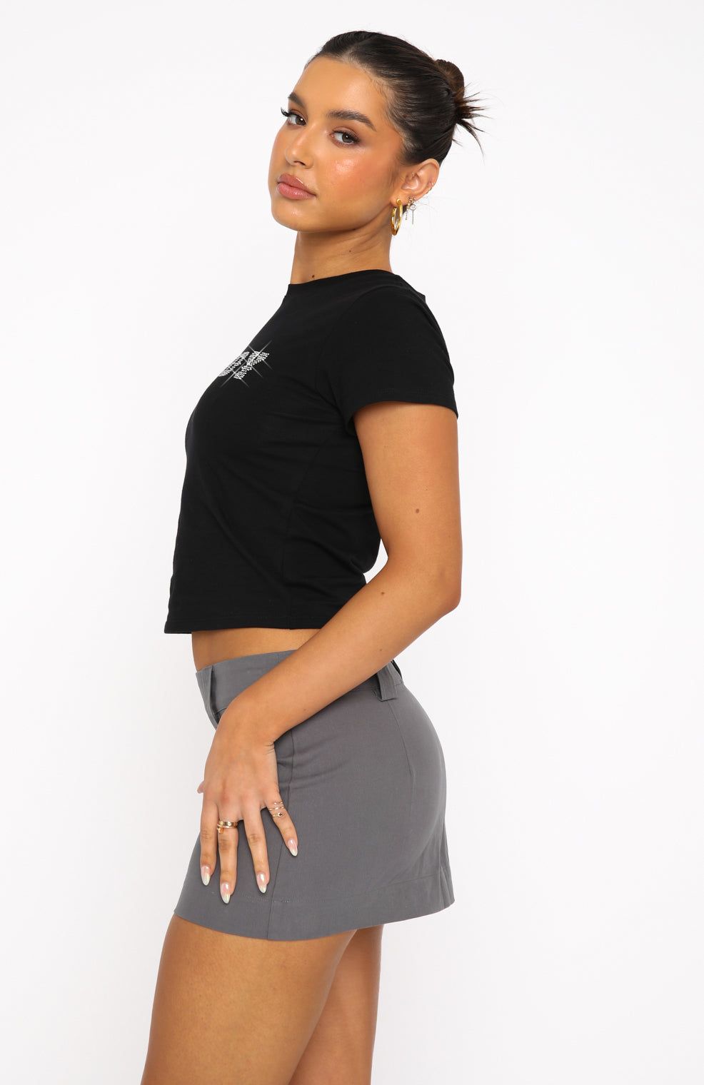 Stole The Show Mini Skirt Charcoal Grey sold by White Fox Boutique product image thumbnail 3