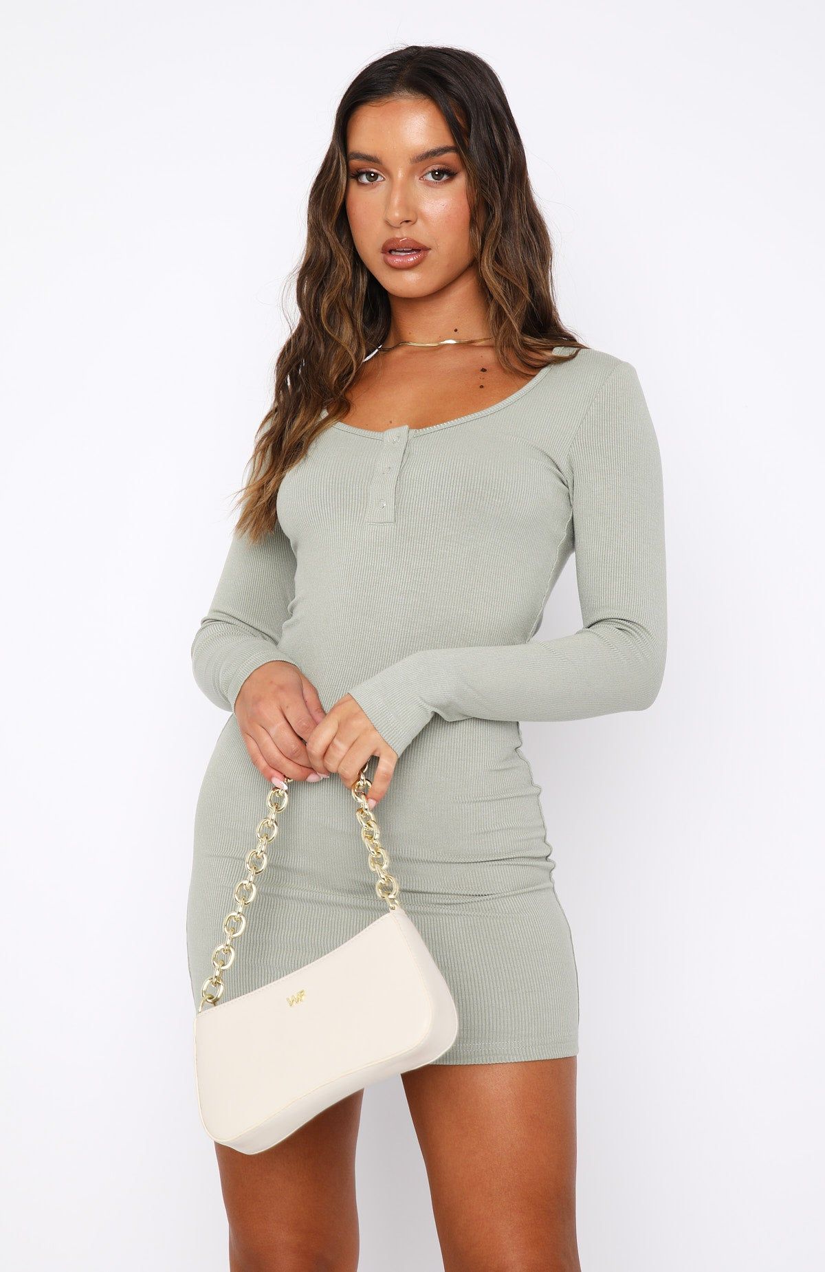All I Wanted Long Sleeve Mini Dress Dusty Sage sold by White Fox Boutique product image thumbnail 2