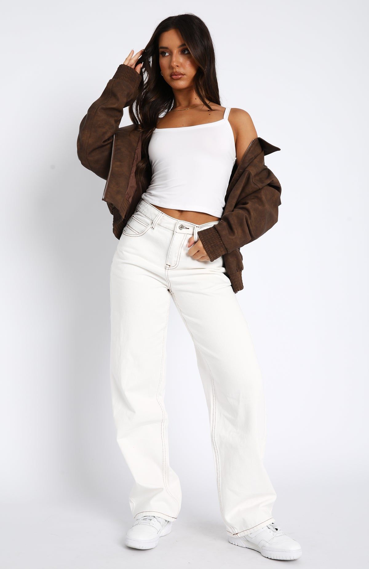 Always Be Friends Mid Rise Straight Leg Jeans White Wash sold by White Fox Boutique product image thumbnail 2