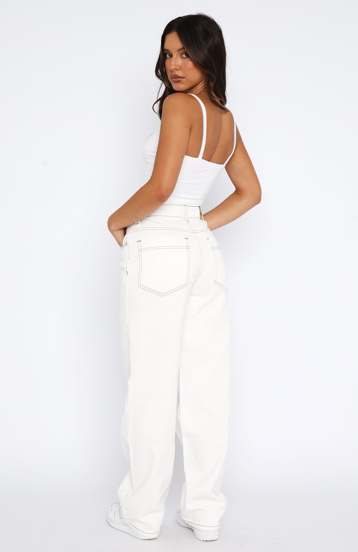 Always Be Friends Mid Rise Straight Leg Jeans White Wash sold by White Fox Boutique product image thumbnail 4