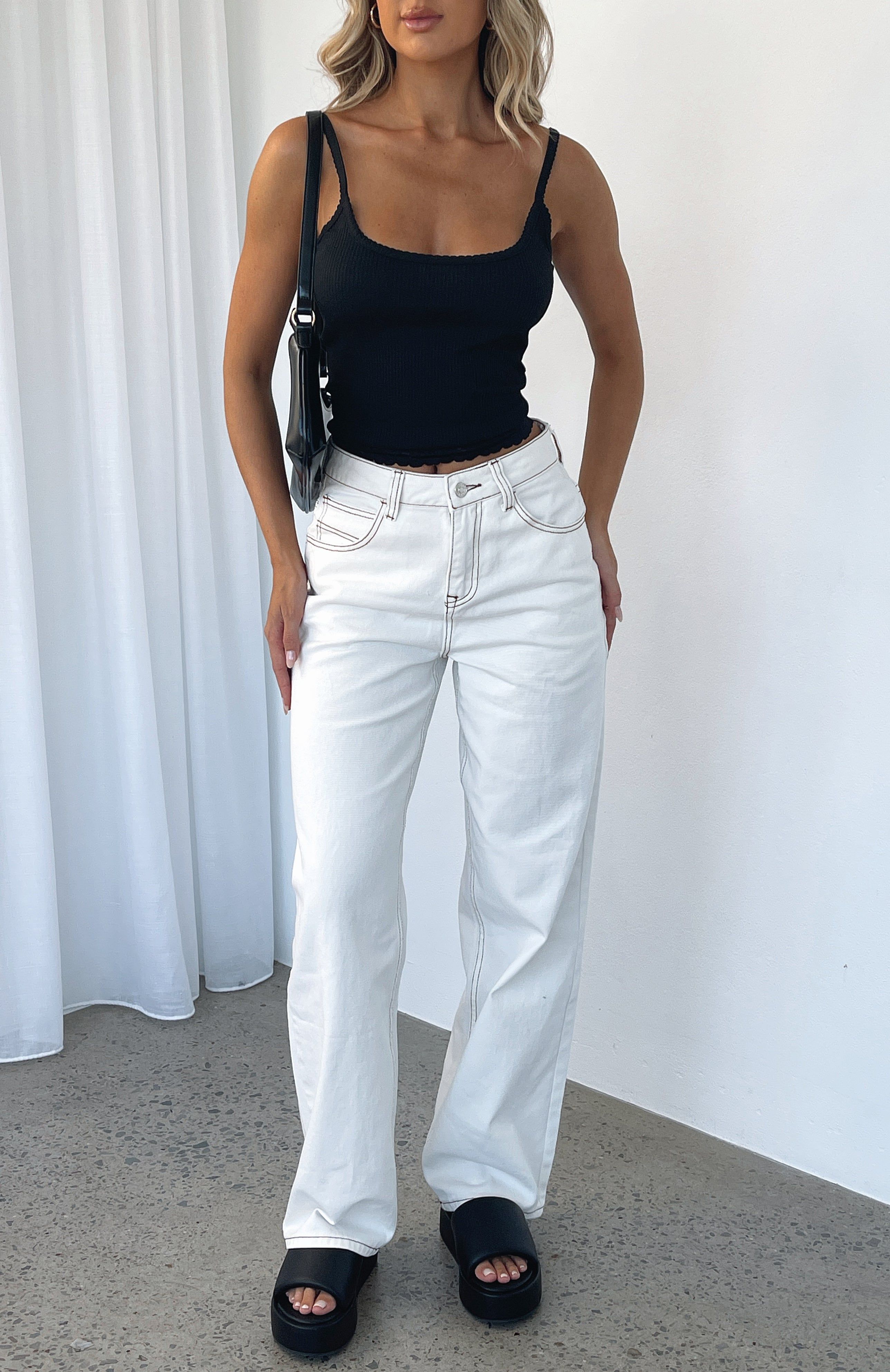 Always Be Friends Mid Rise Straight Leg Jeans White Wash sold by White Fox Boutique