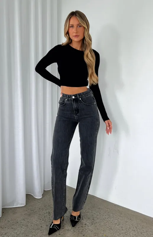 Jordyn High Waisted Straight Leg Jeans Washed Black sold by White Fox Boutique
