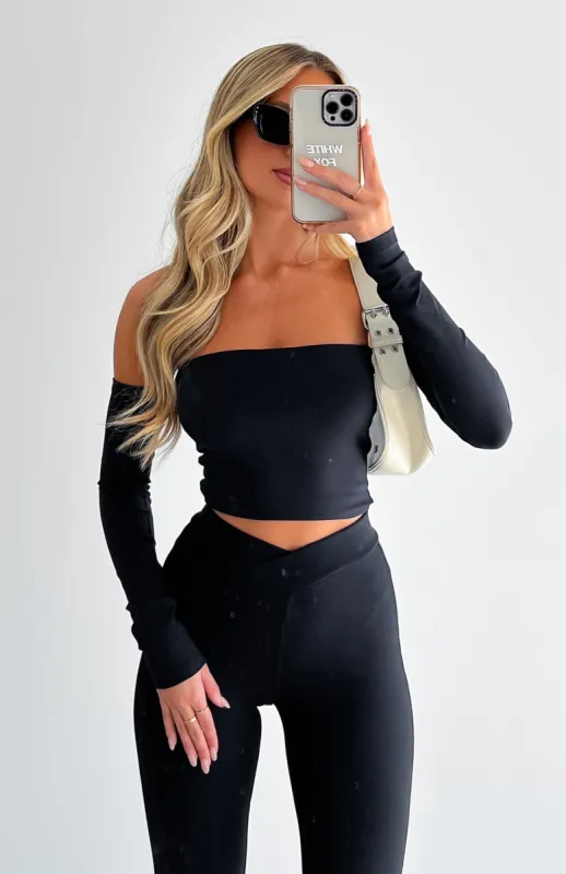 No Wrong Moves Long Sleeve Crop Black made by White Fox Boutique