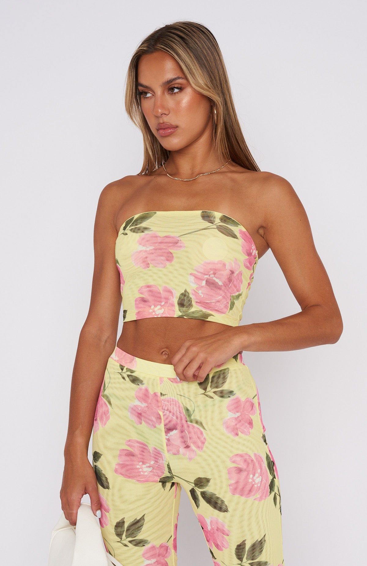 Take Notice Strapless Crop Lemon Rose sold by White Fox Boutique product image thumbnail 2