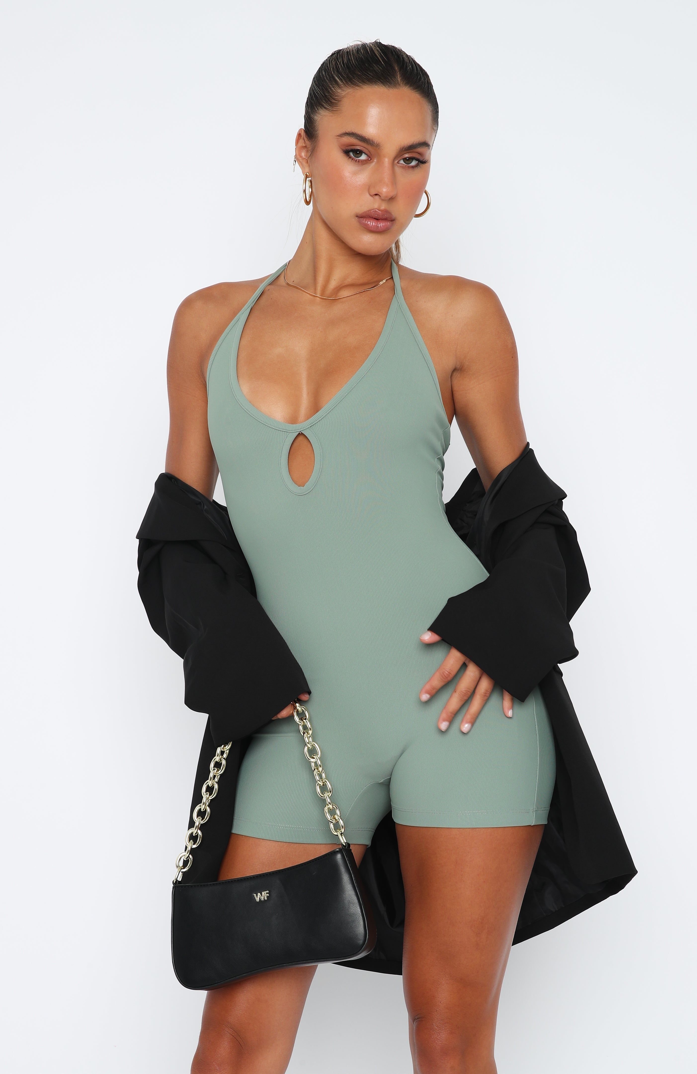 Take My Breath Away Ribbed Playsuit Khaki sold by White Fox Boutique product image thumbnail 2