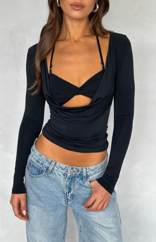 Save Your Energy Long Sleeve Top Black sold by White Fox Boutique