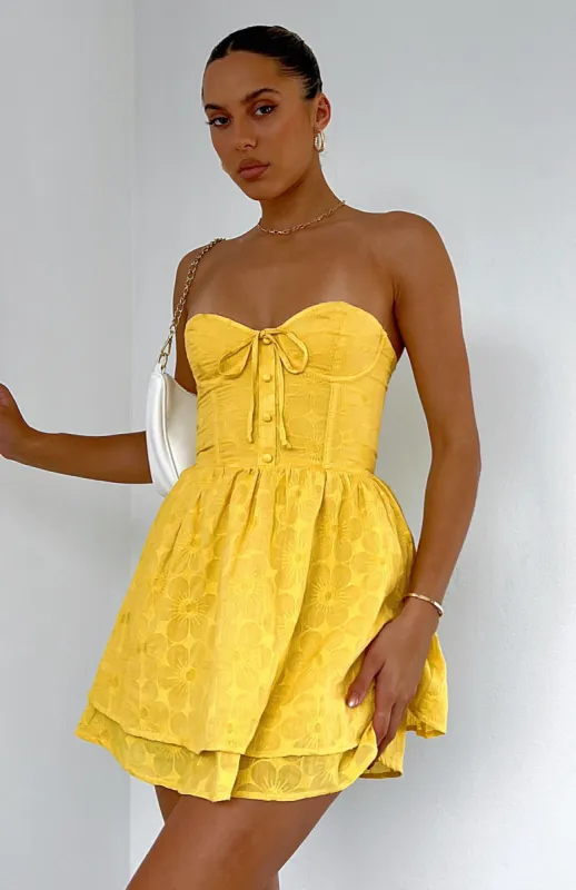 Flowers In The Rain Mini Dress Buttercup sold by White Fox Boutique