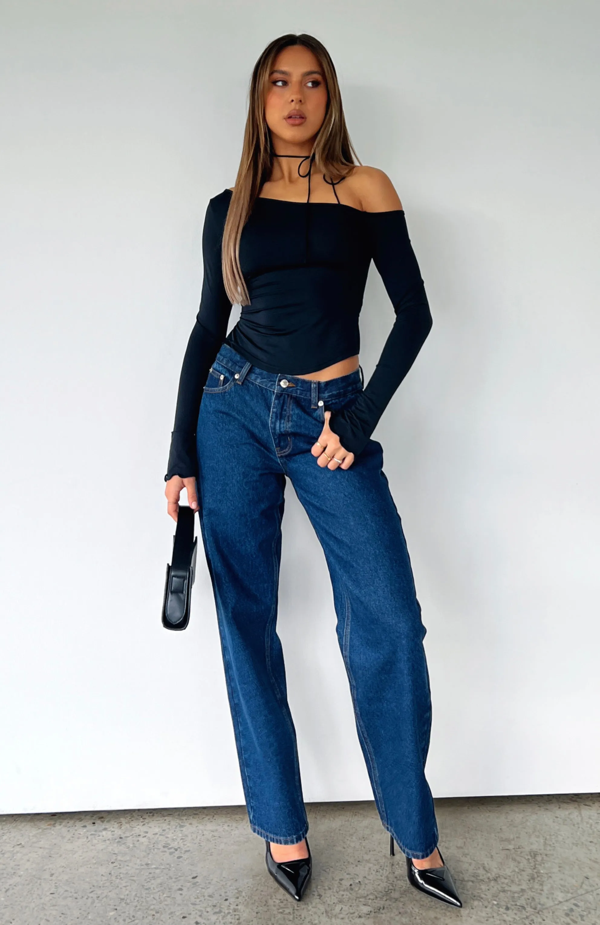 What You Don't See Low Rise Straight Leg Jeans Dark Blue Wash sold by White Fox Boutique