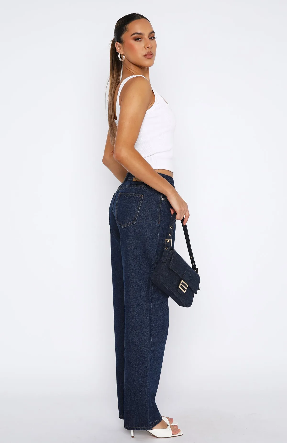 What You Don't See Low Rise Straight Leg Jeans Dark Blue Wash sold by White Fox Boutique product image thumbnail 3