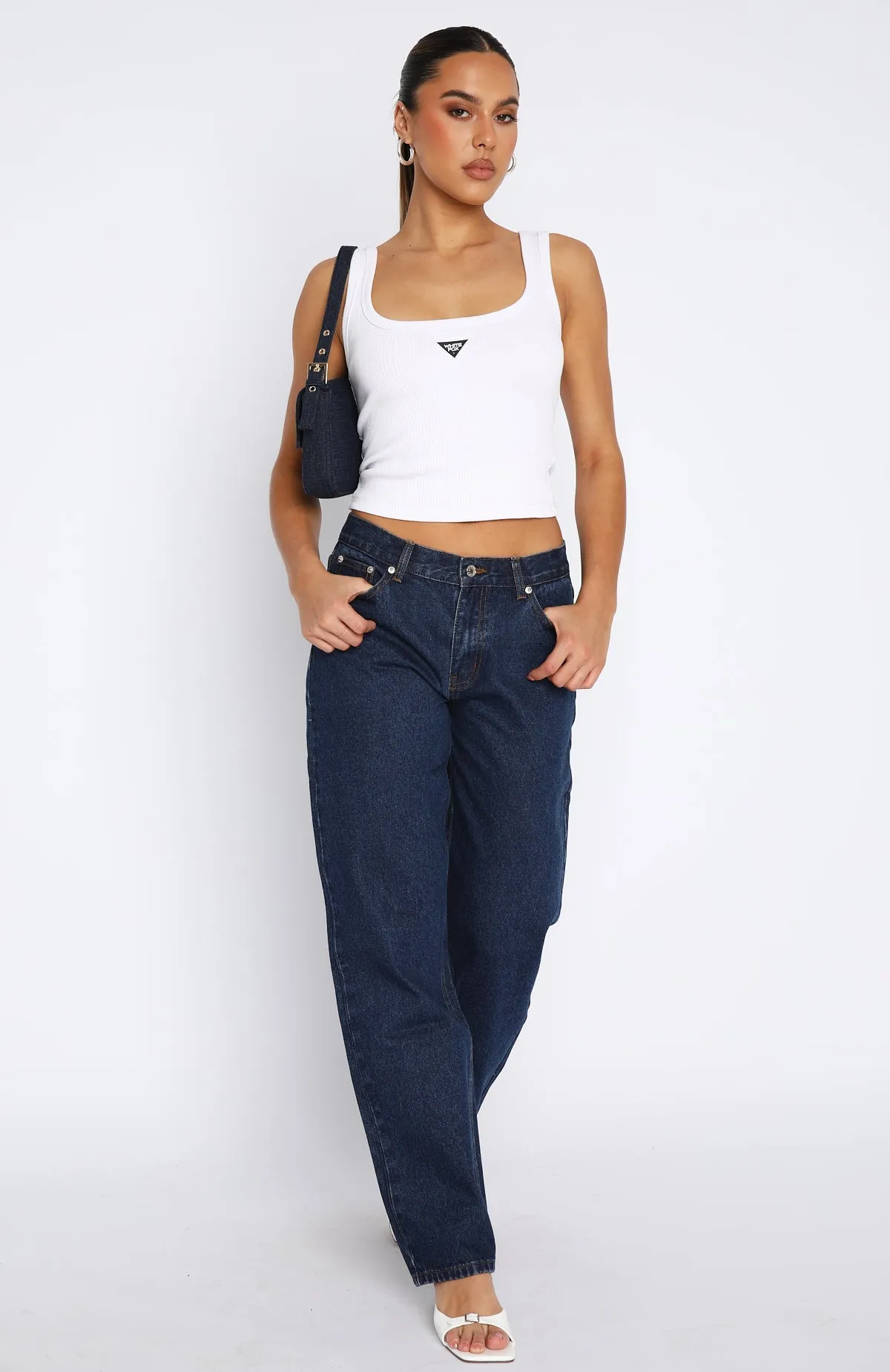 What You Don't See Low Rise Straight Leg Jeans Dark Blue Wash sold by White Fox Boutique product image thumbnail 2