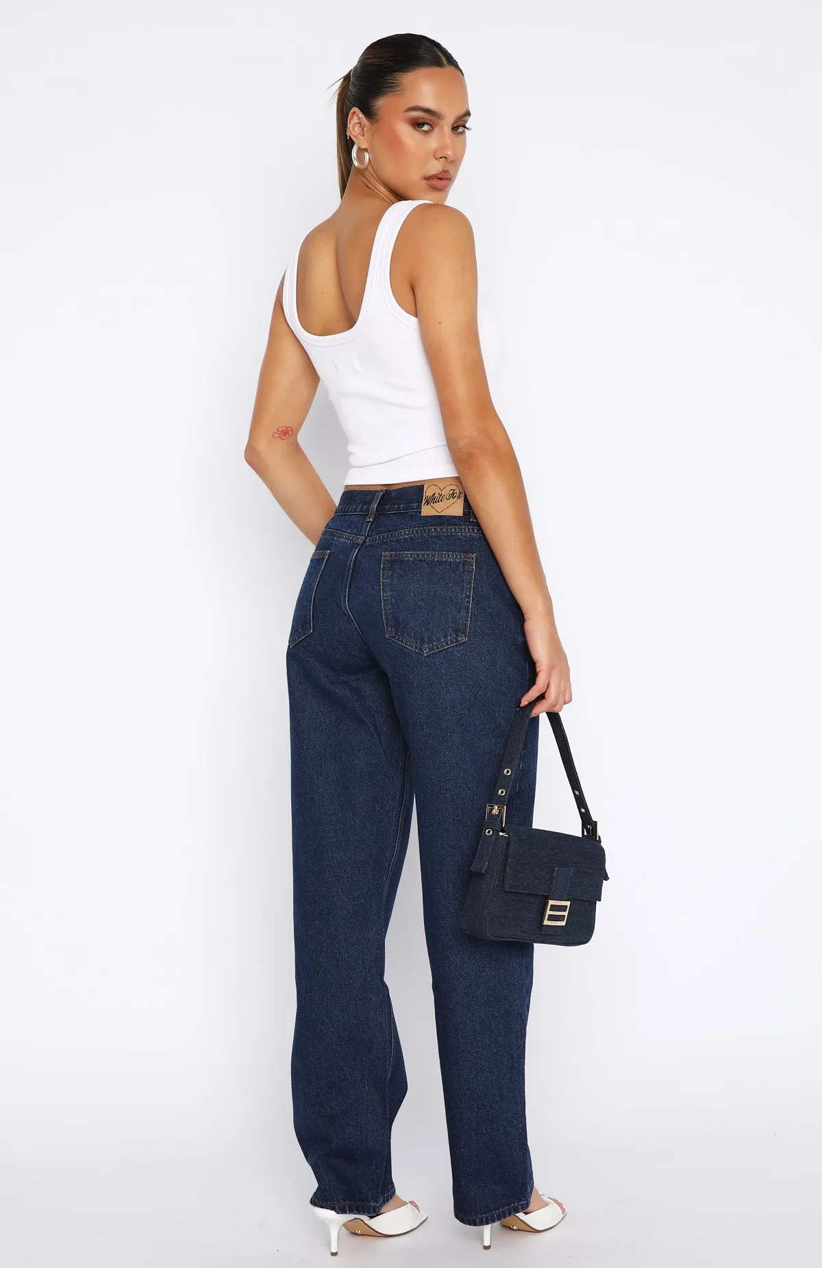 What You Don't See Low Rise Straight Leg Jeans Dark Blue Wash sold by White Fox Boutique product image thumbnail 4