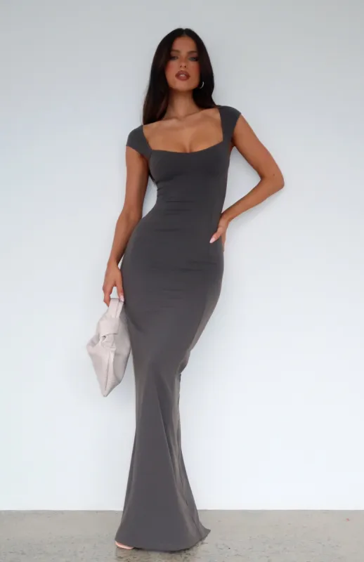 Wish I Knew Maxi Dress Charcoal sold by White Fox Boutique