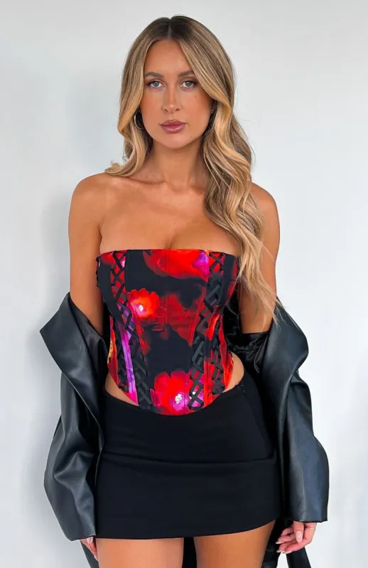 Born Blessed Bustier Deep Cherry Bloom sold by White Fox Boutique