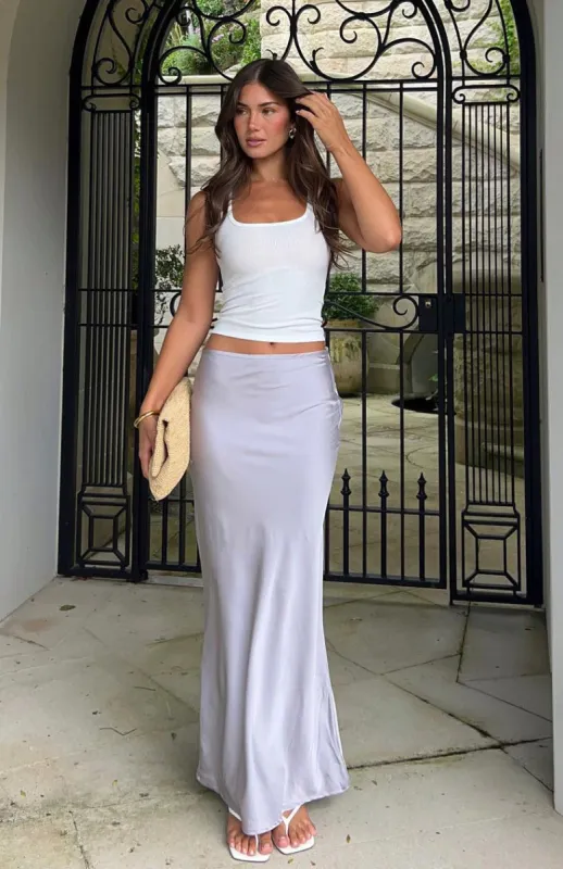 Cover Story Maxi Skirt Silver sold by White Fox Boutique