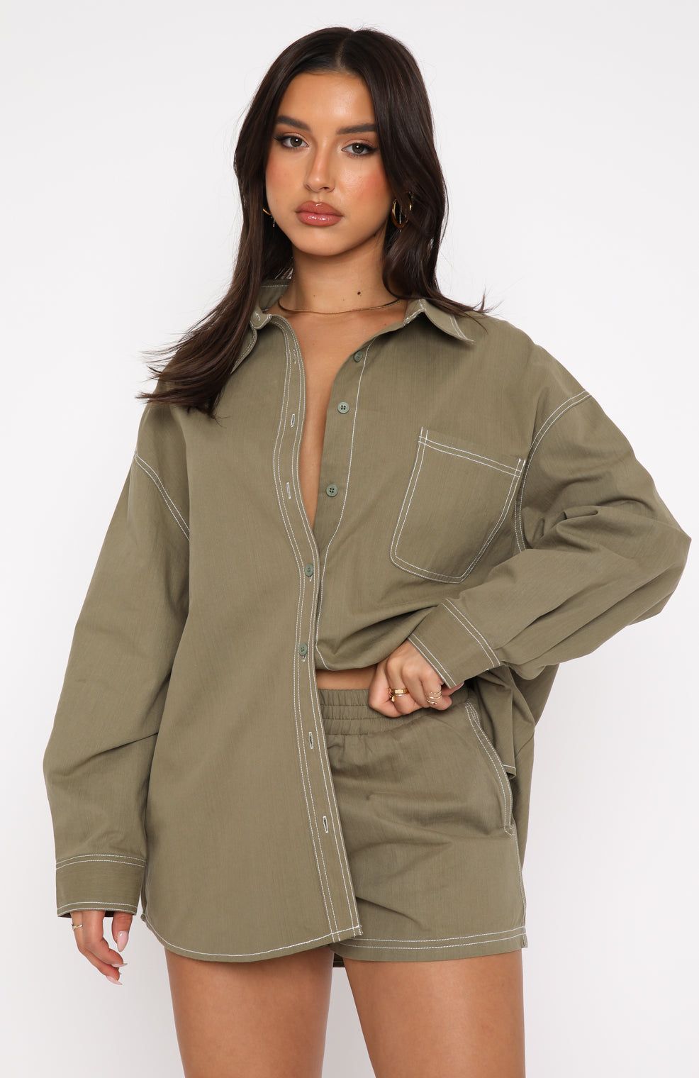 Come Closer Shirt Khaki sold by White Fox Boutique product image thumbnail 2