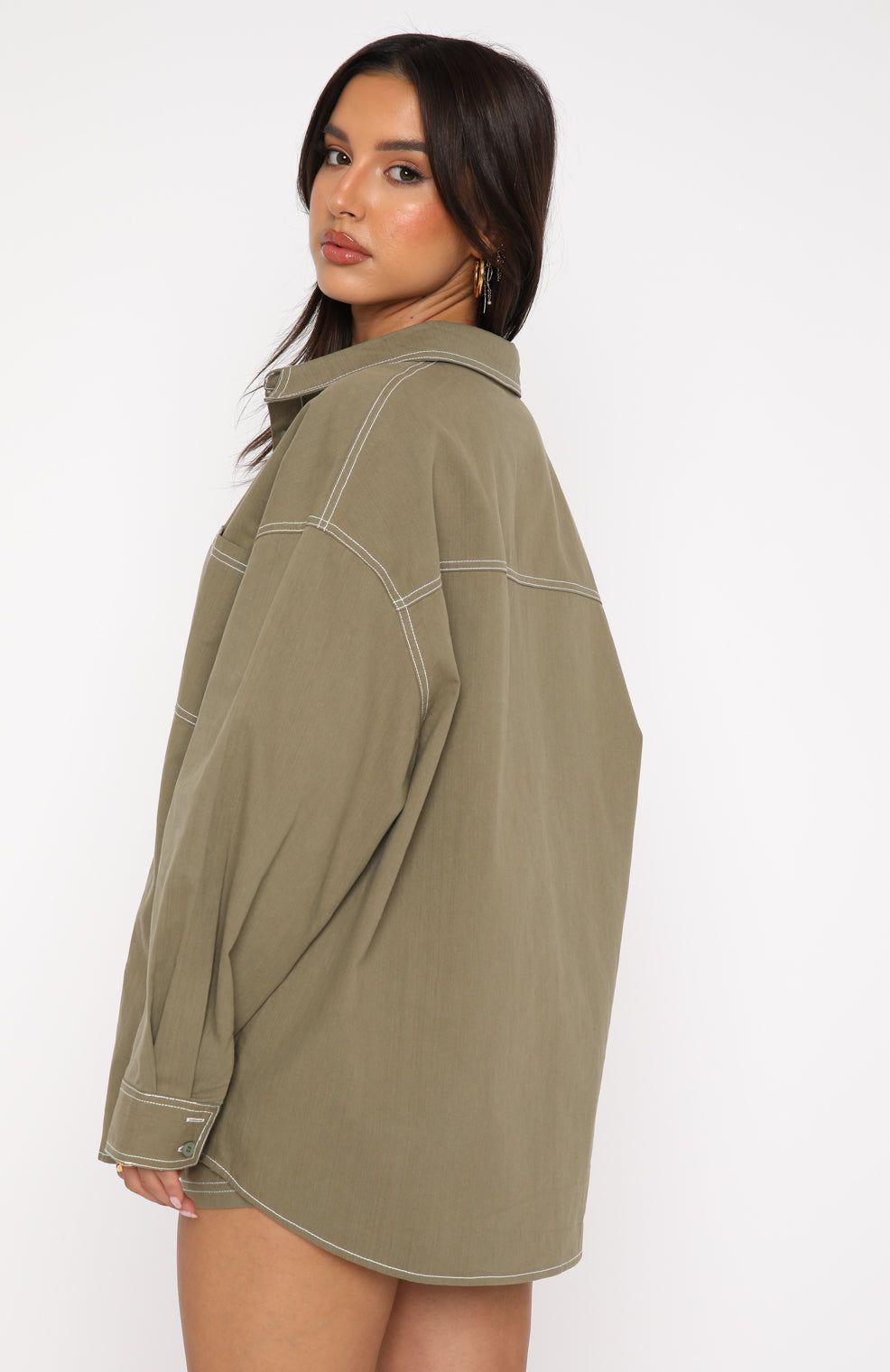 Come Closer Shirt Khaki sold by White Fox Boutique product image thumbnail 4