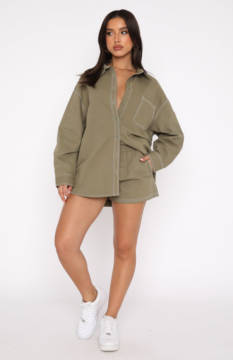 Come Closer Shirt Khaki sold by White Fox Boutique product image thumbnail 5