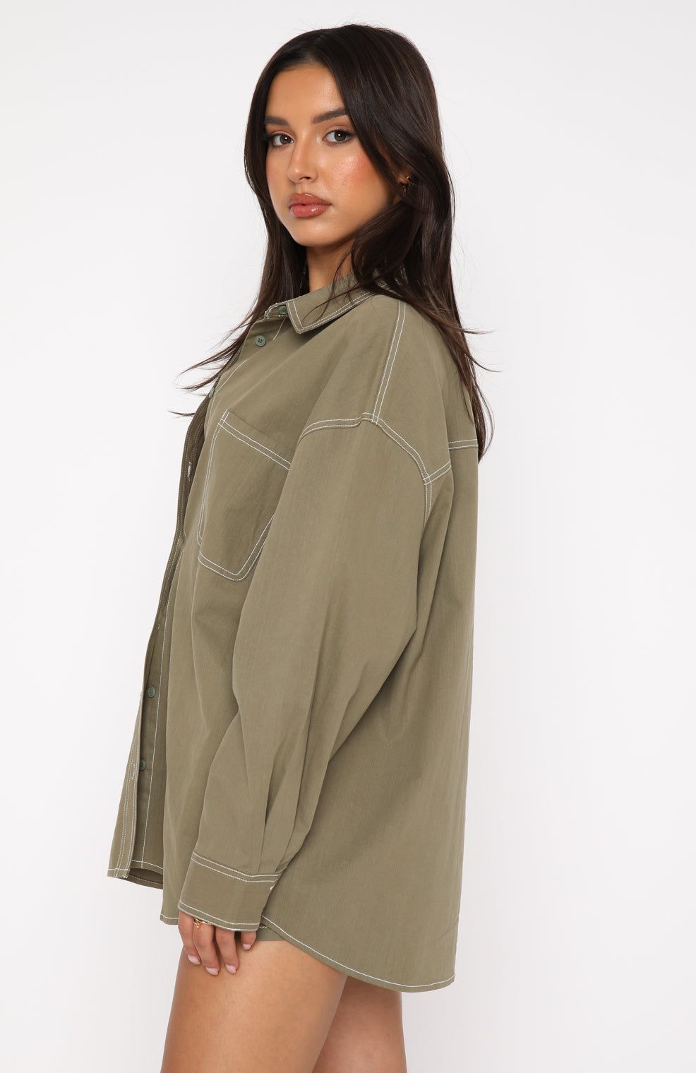 Come Closer Shirt Khaki sold by White Fox Boutique product image thumbnail 3