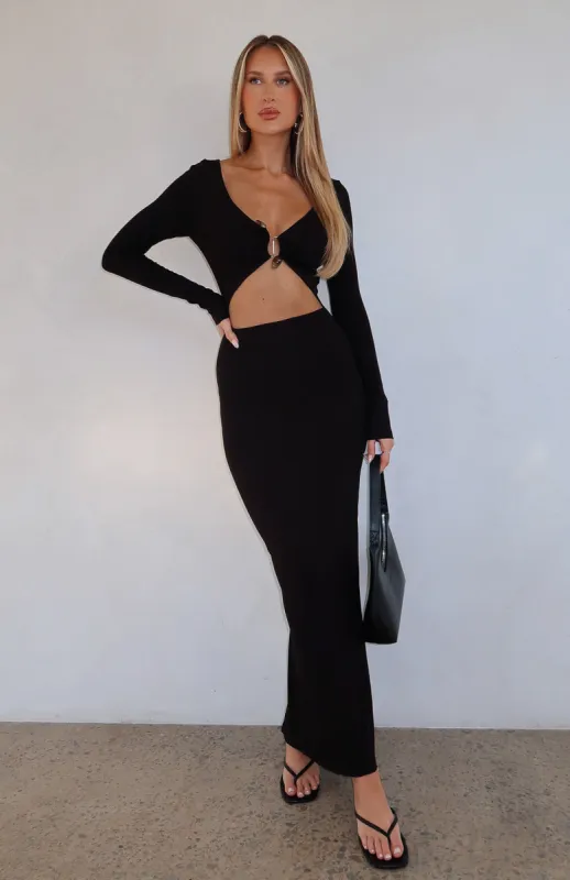 Thinking Clearly Long Sleeve Maxi Dress Black sold by White Fox Boutique
