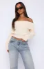 Late Night Out Off Shoulder Knit Top Cream sold by White Fox Boutique