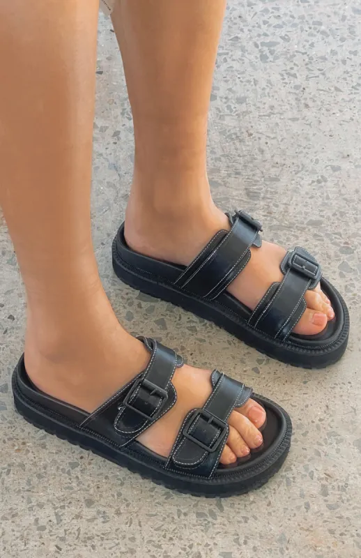 Mila Slides Black Contrast Stitch sold by White Fox Boutique