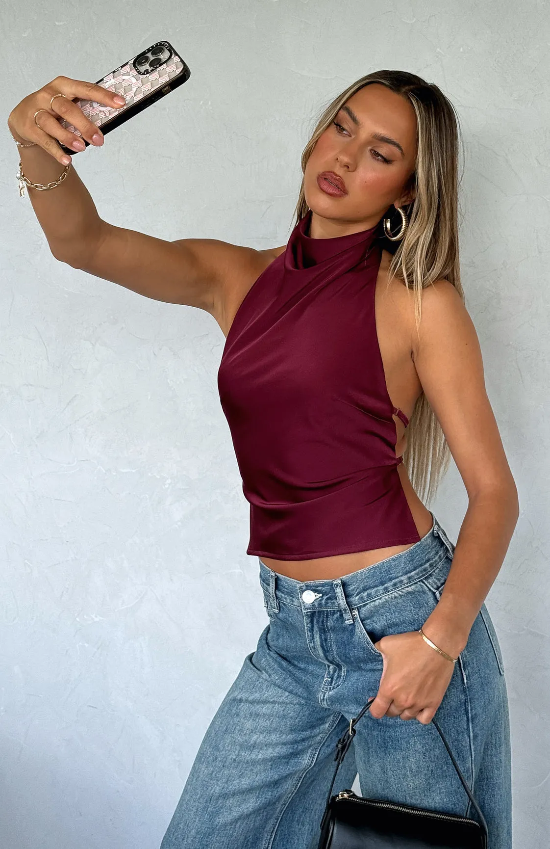 Time Passes Halter Top Merlot sold by White Fox Boutique