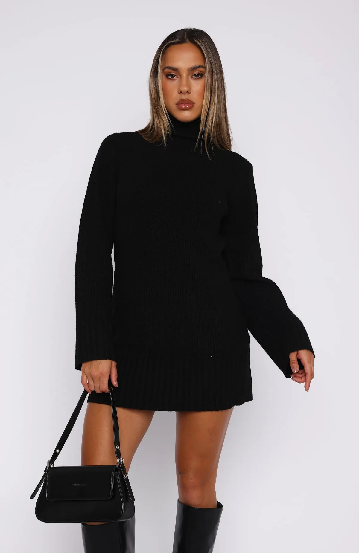 Fireside Long Sleeve Knit Dress Black sold by White Fox Boutique product image thumbnail 2