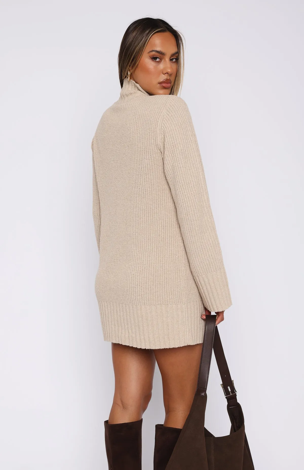Fireside Long Sleeve Knit Dress Stone sold by White Fox Boutique product image thumbnail 4