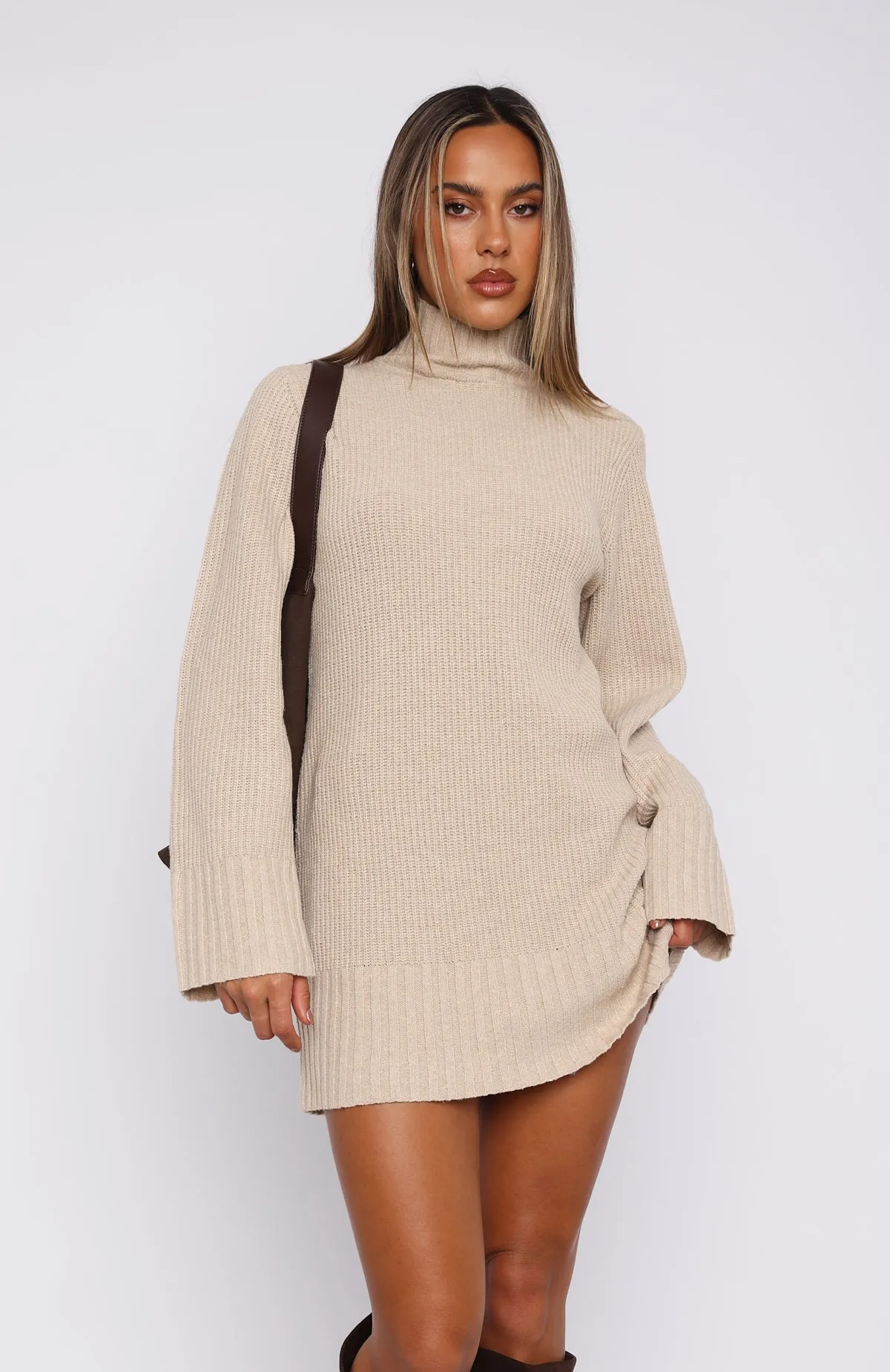 Fireside Long Sleeve Knit Dress Stone sold by White Fox Boutique product image thumbnail 2
