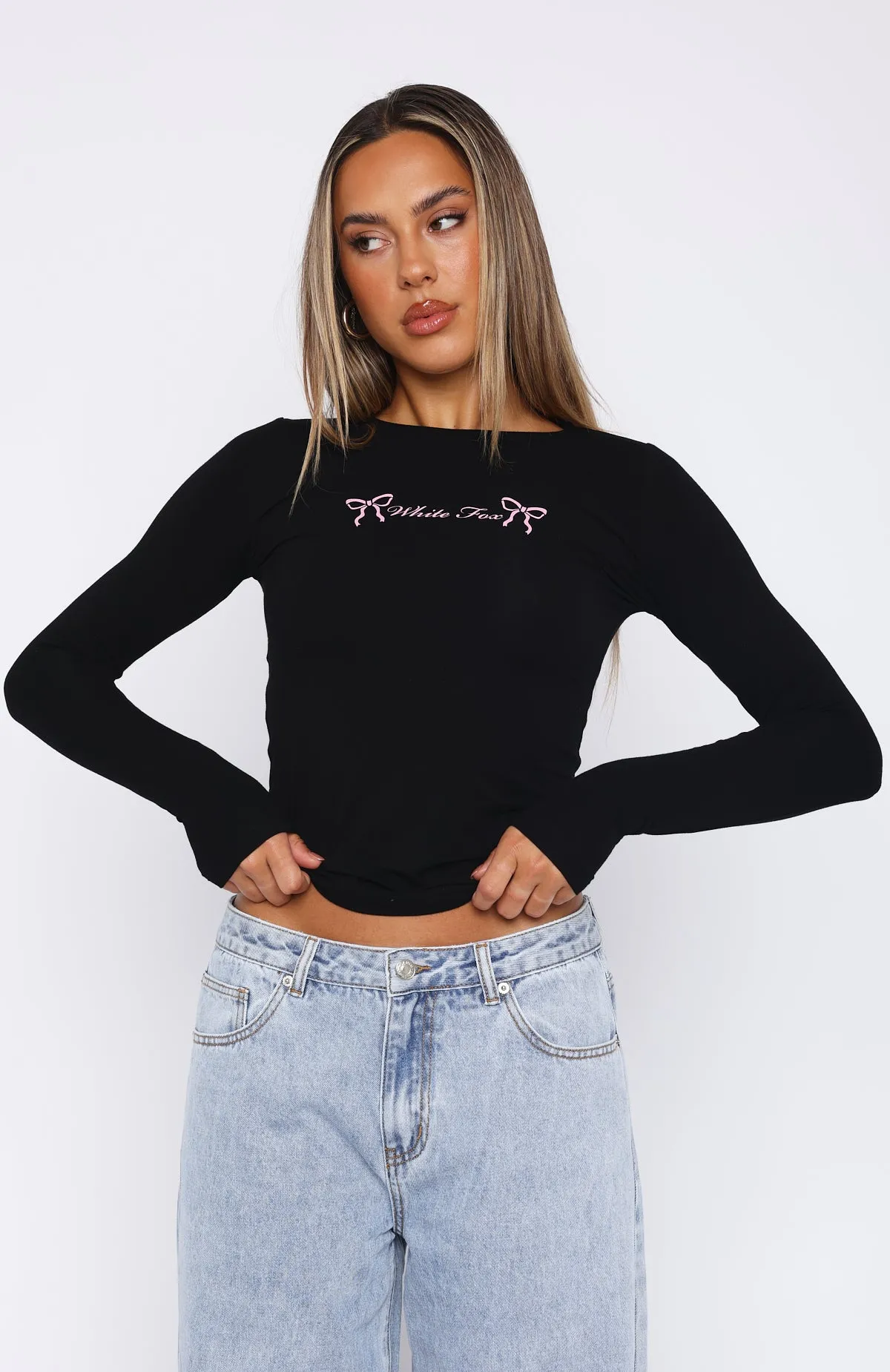 Just A Girl Long Sleeve Top Black sold by White Fox Boutique product image thumbnail 2