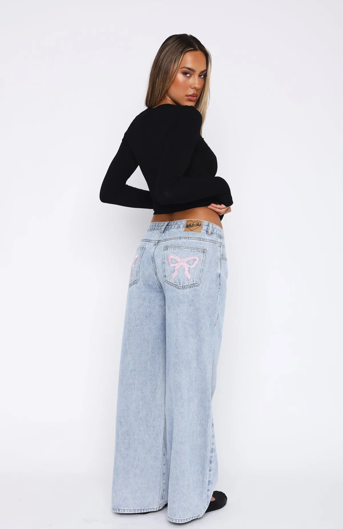 About A Girl Mid Rise Wide Leg Jeans Mid Blue sold by White Fox Boutique product image thumbnail 4